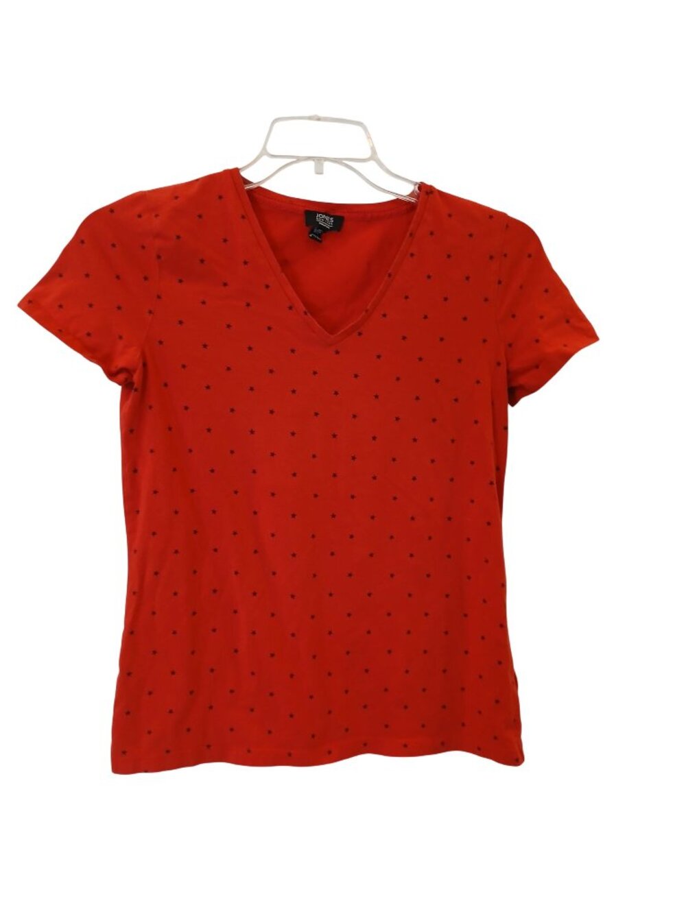 Jones New York Red Star Print V-Neck Womens T-Shirt Medium #D-20